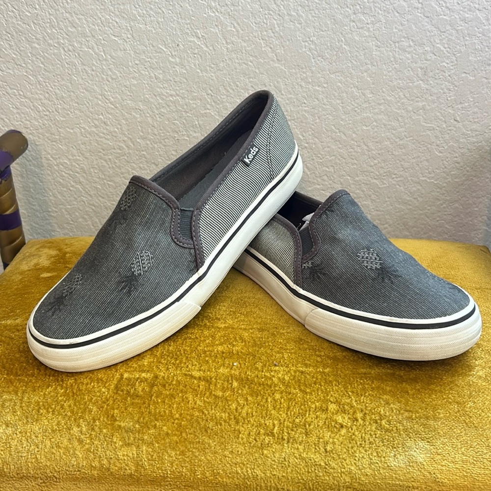 Keds Gray Slip-On Sneakers with Pineapple Design